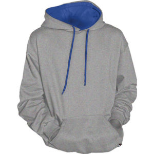 Hoodie 100% Cotton – Outside Grey Inside Blue with Kangaroo Pockets.