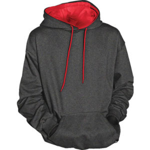 Hoodie 100% Cotton – Outside Stone Grey Inside Red with Kangaroo Pockets.