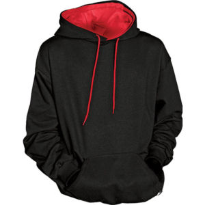 Hoodie 100% Cotton – Outside Black Inside Red with Kangaroo Pockets.