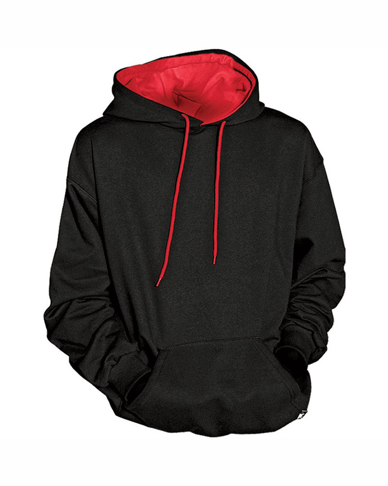 Hoodie 100% Cotton – Outside Black Inside Red with Kangaroo Pockets.