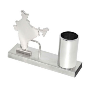 Steel Pen Stand with India Map