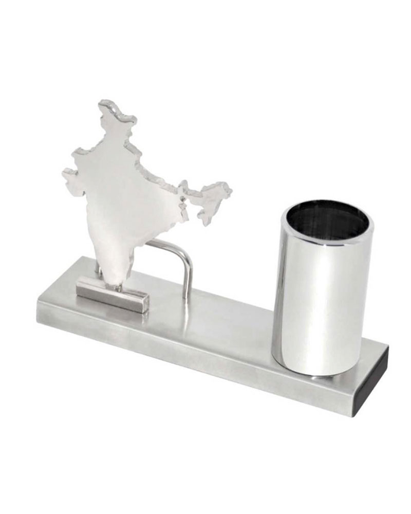 Steel Pen Stand with India Map