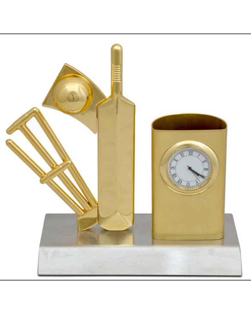 Cricket Theme Desk Clock with Pen stand