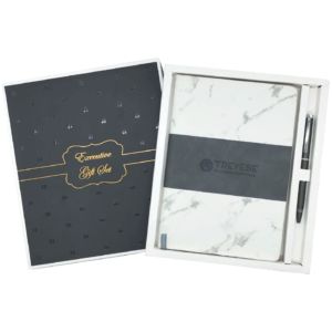 A5 Notebook with  Pen – Grey and White
