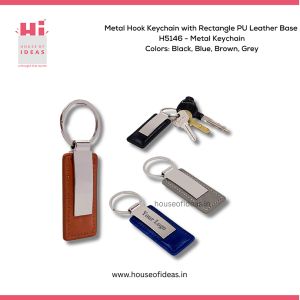 Metal Hook Keychain with Rectangle PU Leather Base
