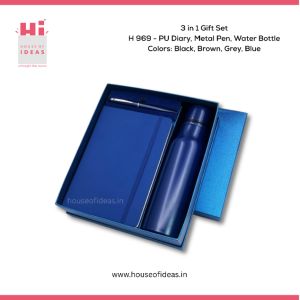 H969-PU Diary, Metal Pen, Water Bottle