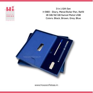 H980-Diary, Metal Roller Pen, Refill, 16GB/32GB Swivel Metal USB