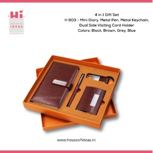 H903-Mini Diary, Metal Pen, Metal Keychain, Dual Side Visiting Card Holder