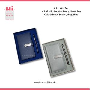 H937-PIJ Leather Diary, Metal Pen
