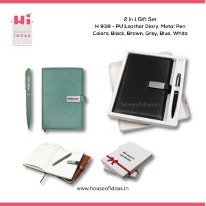 H938-PIJ Leather Diary, Metal Pen