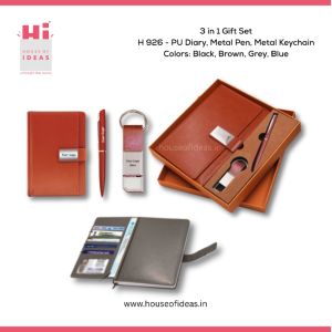 H926-PU Diary, Metal Pen, Metal Keychain