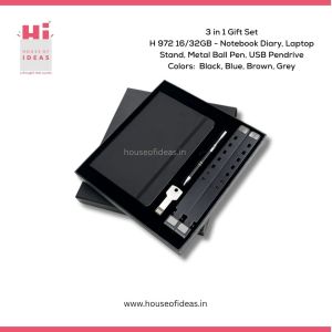 H97216/32GB-Notebook Diary. Laptop Stand, Metal Ball Pen, USB Pendrive