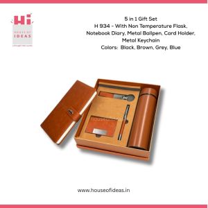 H934-With Non Temperature Flask, Notebook Diary, Metal Ballpen, Card Holder, Metal Keychain