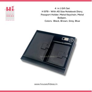 H979-With AS Size Notebook Diary, Passport Holder, Metal Keychain, Metal Ballpen.